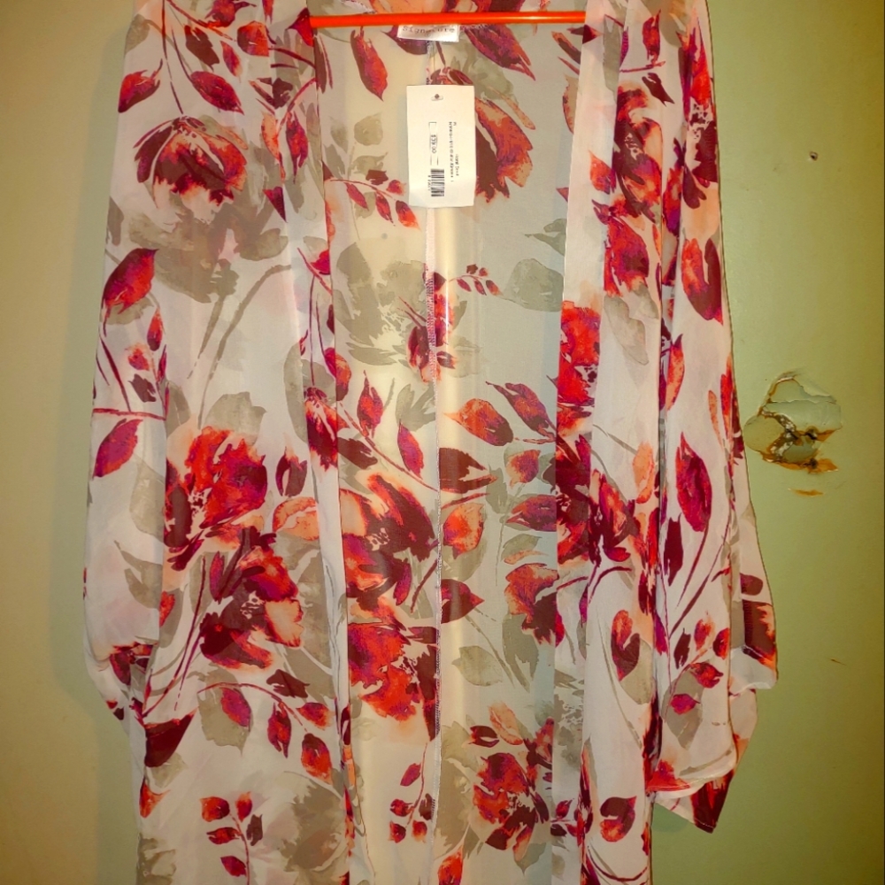 Floral Coral Chiffon Kimono size Large The Brand is Lush Fashion Lounge